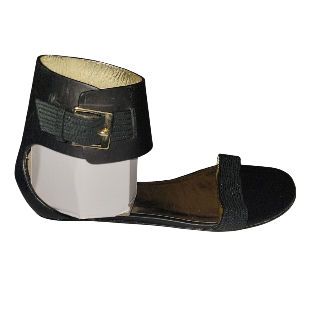 NWOB Longchamp Black Leather Ankle Strap Sandals SZ 36